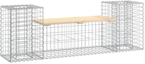 Mhdvray Banco de jardín 183 x 41 x 60,5 cm de pino macizo y acero galvanizado, zócalo de gaviones, jardineras, banco para flores, banco de balcón, banco compacto para balcones, terrazas y jardín