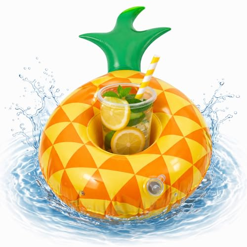Dryckhållare, uppblåsbar luftmadrass, simring, simdäck för pool, cocktailhållare, ölhållare, mugg, burkshållare, bägarhållare, öl (ananas)