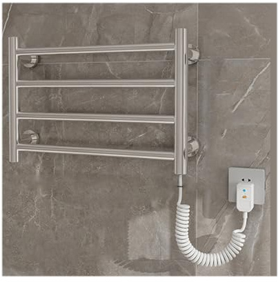 Scaldasalviette elettrico da parete, con 4 barre, a risparmio energetico, piccolo scaldasalviette per bagno, design plug-in