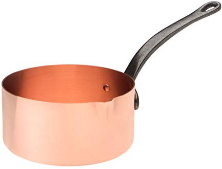 Casserole en cuivre pour caramel | sucrier avec bec verseur | Ø 16cm Parois épaisses - Lisses | Idéal pour les desserts en boulangerie ou pâtisserie