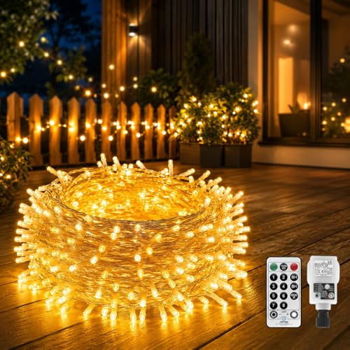 CORST 50M 300LED Lichterkette Außen mit Stecker,Lang Lichterkette Innen mit Fernbedienung Timer,Garten Lichterkette Baum Outdoor,8 Modi wasserdicht für Balkon Fenster Weihnachts