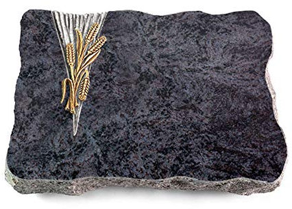 Wilhelmy Grabmale Grabplatte, Grabstein, Grabkissen, Urnengrabstein, Liegegrabstein Modell Delta 40 x 30 x 5-7 cm Orion-Granit, poliert inkl. Gravur (Bronze-Ornament Ähren 1)