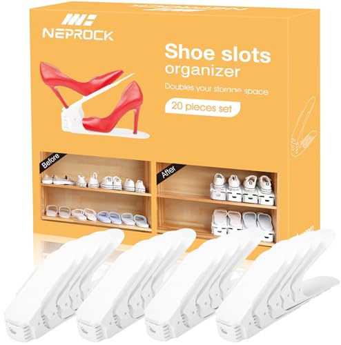 Schuhorganizer Platzsparend, 20 Stück Verstellbare Schuhstapler Platzsparend Schuh Organizer für Schrank, Schuhaufbewahrung Platzsparend Schuhregal Shoe Organizer Schuhe Organizer Shoes Storage, Weiß