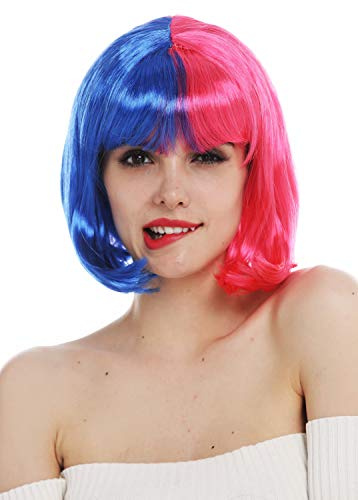 WIG ME UP - QS-224-FRC3-41 Perücke Karneval Damen Bob kurz Pony blau rosa halbiert
