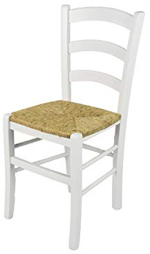 t m c s Tommychairs - Stuhl Venezia für Küche und Esszimmer, Robuste Struktur aus lackiertem Buchenholz im Farbton Weiss (deckend) und Sitzfläche aus Stroh