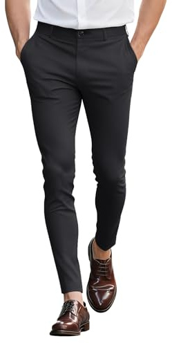 GINGTTO Mens Dress Pants Slim Fit Stretch Chino Pants Men Black Twill Chinos 32Wx30L
