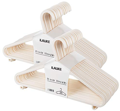 ilauke Premium Kleiderbügel 50 Stück Beige Anzugbügel aus Kunststoff mit Haken,Haltbare Antirutsch kleiderbügel platzsparend Entwickelt für Kleidung Anzüge, Jacke, Hose, Mäntel, Shirts,37CM Breit