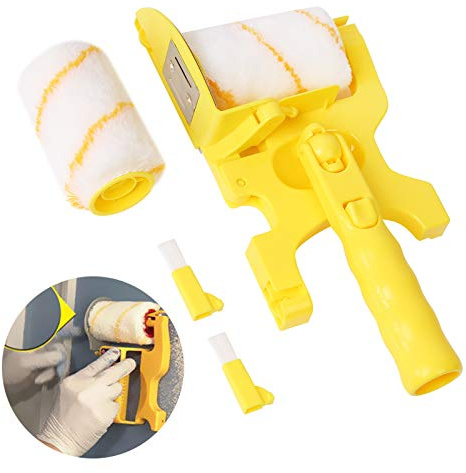 Paint Edger Roller Brush, Multifunctional Hand-held Clean-Cut Paint Edger Roller Brush Portable Tool Kit, Rexroth Pole Mountable with Roller and Brush for Home Room Wall Ceiling Painting