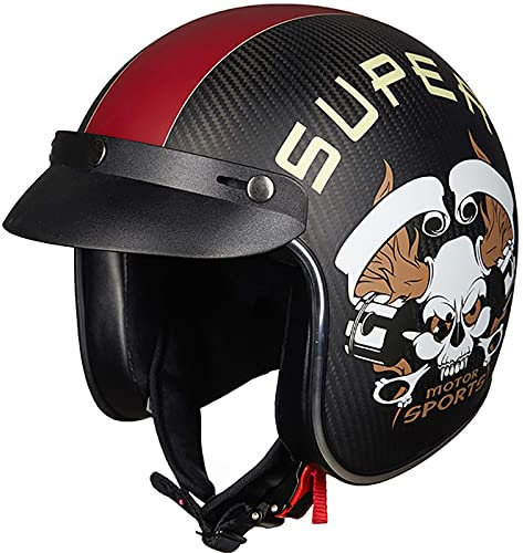 ZLYJ Carbon 3/4 Jet Helm Mit Visier Retro Pilotenhelm Rollhelm Vintage Look, Motorradhelm, Qualität Nach ECE-Standards C,XXL(63-64cm)