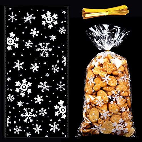 MELLIEX 50 Stück Weihnachten Plätzchentüten, Transparent Cellophantüten Süßigkeiten Tüten Geschenktaschen mit Twist Krawatten für Bonbon Keksen Plätzchen