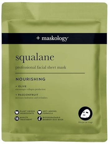 MASKOLOGY SQUALANE Professional Sheet Mask Pack of 1 | Hydrating Face Masks Skincare | Anti Aging Skin Care | Olive & Passionfruit | 100% Plant Based |