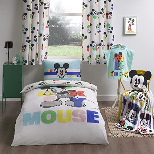 Disney Home Mickey Mouse - Set copripiumino double-face double-face, 100% cotone, per letto singolo, 2 pezzi, multicolore, 135 x 200 cm + 50 x 70 cm