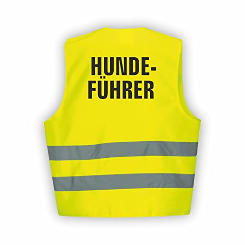 Fassbender-Druck WARNWESTEN - Sicherheitsweste GELB Warnweste nach EN ISO 20471 zertifiziert - Warn Weste HUNDEFÜHRER - Unisex mit hochwertigem Reflektorstreifen (GELB I 3XL/4XL I 1St.)