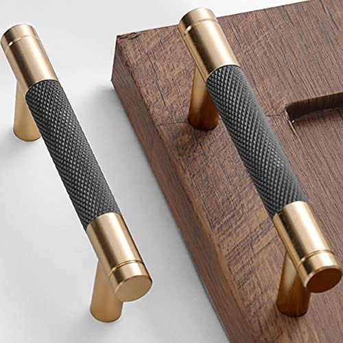 Gutuwellea Gerändelte Schrankgriffe, 76 mm, Aluminiumgriffe, gerändelte Schubladengriffe, Gold- und Grau, Oxidations-Finish mit Rautenmuster, 10,2 cm Länge (7,6 cm Lochmitte), 50 Stück