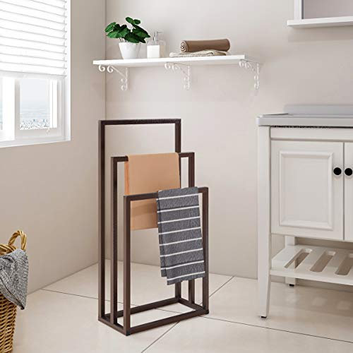 storagehook Porte-serviettes sur pied, en métal, 3 barres, autoportant, à 3 étages, de rangement, porte-serviettes autonome, bronze