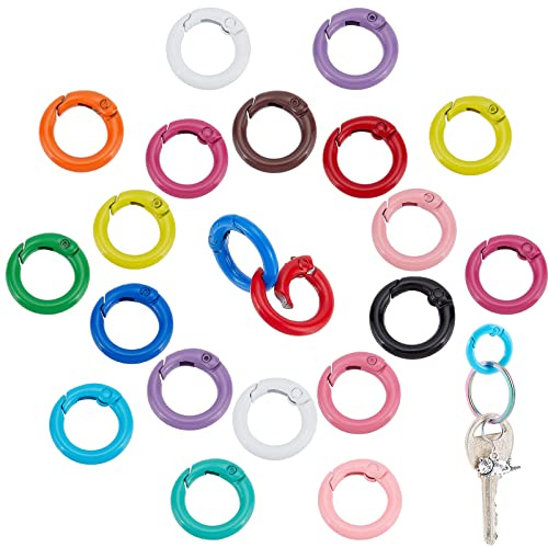 PH PandaHall 30pz Chiusura ad Anello a Molla 15 Colori Scatto Molla Rotonda Moschettoni Anelli, 20mm Moschettone Rotondo per Portachiavi Borsetta Gioielli Decorazioni Artigianato Accessorio