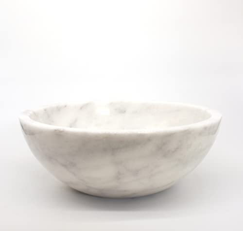 Lavabo de baño hecho a mano con mármol blanco, cuenco de mármol Carrara, fregadero de guardarropa, mármol de piedra natural, recipiente - blanco