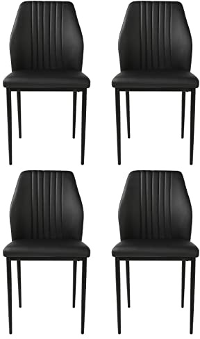 Jiexi - Set di 4 sedie moderne per sala da pranzo, in pelle PU, con gambe in metallo imbottite e stabili, sedia laterale senza braccioli per cucina, soggiorno, studio (Nero)