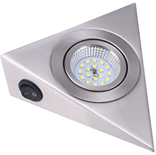 Schranklampe 220v Dreieckig aus Edelstahl mit LED für Küchenschränke | Unterbaubeleuchtung Silber, Eingebauter Schalter, Energiesparend und Flimmerfrei