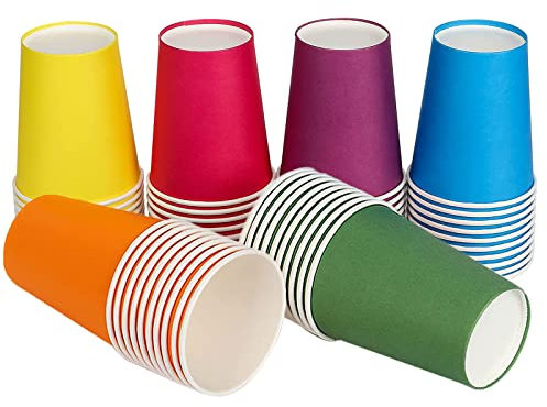 PALUDO 60 Pièces Gobelets Carton Colorés, 250 ml Multicolore Verres Carton Jetables Biodégradable, pour Enfants Bricolage Mariage Fêtes Café Thé Boissons Chaudes et Froides