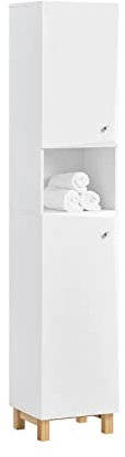 SoBuy BZR91-W Hochschrank Badezimmer Schrank Badschrank schmal mit 2 Türen Badregal Badezimmerschrank Badezimmermöbel Weiß BHT ca: 34X170,5X30cm