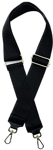 Ziona Taschengurt schwarz Leder gold zum Wechseln, 85-132cm langer verstellbarer Schultergurt für Taschen, 5cm breiter Schulterriemen für Handtaschen (Uni)