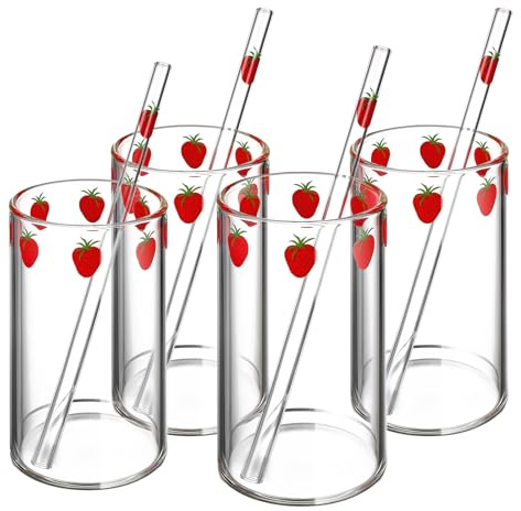 UPKOCH Juego de 4 Tazas de café de Cristal de Fresa, Vaso de Cristal Transparente, Taza de café