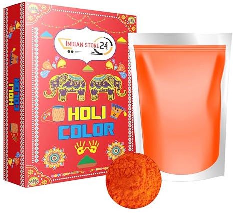 Holi color Gulal Pulver wasserlöslich Natural festival Fotoshooting Rangoli Regenbogen powder holy farbbeutel hundefotografie Farbpulver (Orange_700g)