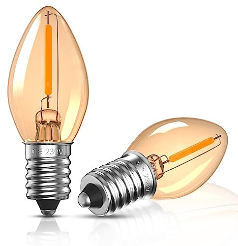 Bonlux Lampadina E14 LED 0,5W, Lampadine Attacco Piccolo Luce Soffusa Calda 2200K, Lampadina Vintage Candela per Notturna, Lampada di Sale, Abat Jour, 240V - 2 Pezzi