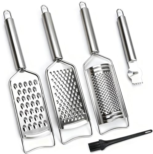 Cheese Grater Lemon Zester Grater with Handle Kitchen Grater Set of 5 Stainless Steel for Cheese Spices Ginger Garlic Chocolate Vegetable Fruit