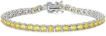 FANCIME Månadsarmband sterling silver ädelsten tennisarmband fina smycken bröllop brud bal födelsedagspresent för kvinnor henne, längd 18 cm bredd 4 mm, Medium, sterlingsilver, Citrin