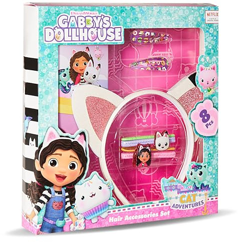GABBY'S Dollhouse - Gaby y la casa de muñecas - Gabby Gato - Kit de Accesorios para el Cabello - Orejas - Cepillo pello - Diadema - Disfraz - Juguetes - Idea de Regalo cumpleaños para niña