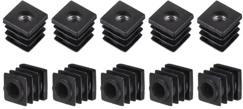 sourcing map 16Pcs Plastic Threaded Tube Inserts with M6 Thread, for 0.62x0.62 OD Square Tube, Adjustable Square Black Plastic Plug Caster Insert Chair End Caps Furniture Leg Plug