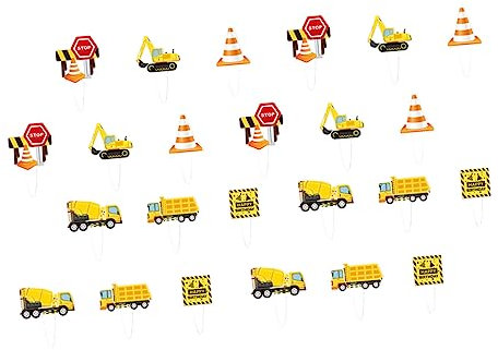 ibasenice 24pcs Birthday Cake Picks Paper Engineering Vehicle Cake Toppers for Boys Party