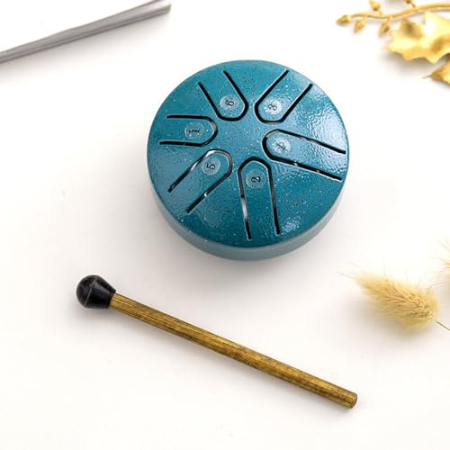 JIcloun 3 Zoll 6 Noten Zungentrommel Stahl Mini Handtrommel Tragbare Sorgenfreie Trommel mit Trommelstock für Anfänger,Grün