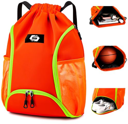Keyck Sacca Sportiva, Borsa Palestra Impermeabile Zaino Sportivo Coulisse per Uomo Donna, Zaino Palestra con Portascarpe e Scomparto Bagnato,Grande Sacche Borsone Calcio per Spiaggia Viaggio,Arancione