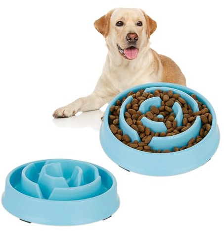 2x Ciotola Anti-Ingozzamento per Cani, 400 ml, Lenta Assunzione del Cibo, Adatta alla Lavastoviglie, Azzurro