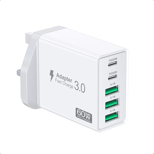 USB C Ladegerät, 5-Port USBC Netzteil Adapter Mehrfach für iPhone16 15 14 13 12 11 Pro Max SE 2020 XS XR X 8 7 6 Plus, Samsung, Schnellladegerät Handy Stecker Charger Ladestecker Ladeadapter