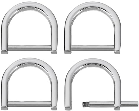 sourcing map D-Rings Screw in Shackle, 4Pcs 0.71 Inch Zinc Alloy Horseshoe U Shape D Ring Buckles for Purse DIY Leather Craft Keychain, Silver