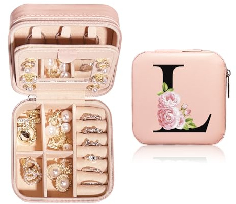 JEKUGOT Personalisierte Schmuckschatulle, klein, Reise-Schmuckschatulle mit Spiegel, Reise-Schmuck-Organizer, Aufbewahrungsbox, Geburtstagsgeschenk für Frauen, Mütter und Freunde (A), PVC, Flanell