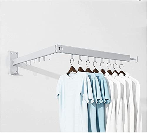 HIARAN Wäscheständer zur Wandmontage, für Balkon, zusammenklappbar, ausziehbar, für Innenbereich, 100 kg, 2 Schienen, 151 cm, silberfarbener Glücksstern