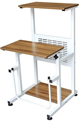 SnamicE Zeichentisch, mobiler Laptop-Sitz-Stehwagen, höhenverstellbarer Wagen, ergonomischer Tisch, Kleiner Stehtisch mit Rollen, rollende Sofa-Stuhl-Seite (Farbe: Braun) (Braun) (Braun)