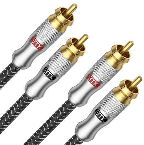 EMK Cable RCA 3M trenzado de 2 conectores a 2 conectores para sistemas de cine en casa y sistemas Hi-Fi, cable de subwoofer estéreo RCA plateado