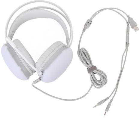 Casque de Jeu Rvb Filaire sur L'oreille, Bandeau Réglable, Casque de Jeu avec Microphone pour PC Ordinateur Portable (White)