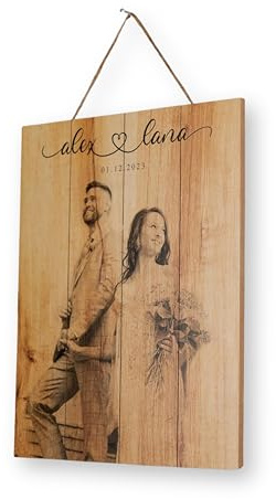 hun concept Personalized Wooden Photo Print from Your Picture, Custom Rustic Wall Art for Couples, Engraved Wood Picture Print, Wedding or Engagement Gift, Custom Photo on Wood
