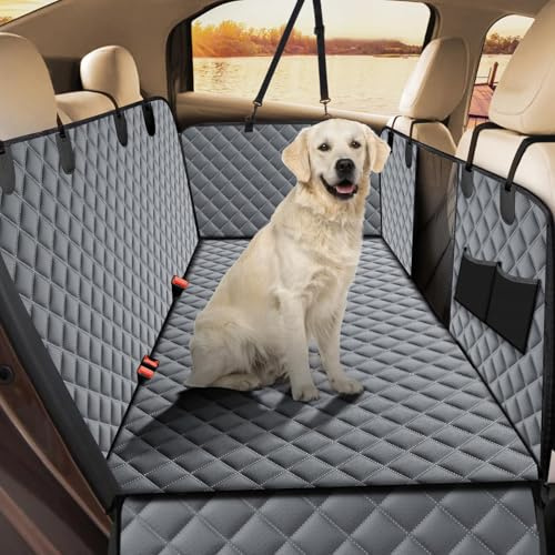 Hundedecke Auto Rückbank für FIAT 500 312 I 2015-2024, Autositzbezug für Hunde Rücksitz mit Seitenschutz und Sichtfenster Kofferraumschutz Hund,Grey