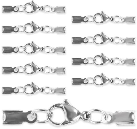 10 Stück Kettenverschluss Edelstahl Zum Basteln Doppelöffnung Karabinerverschluss Lederband Kette Verkürzer Verschluss Verlängerung Lobster Buckle für DIY Schmuck Armbänder Halsketten Silber