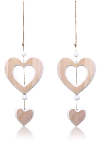 2Stück Fensterdeko Hängend Holz Dekoherz Fensterdeko Dekoanhänger,Herz Deko | Holz Anhänger Hängende,Deko Herzen zum Aufhängen,Holzherzen Hängedeko Fenster Deko Hängen für Hochzeit/Wohnzimmer Dekohänger