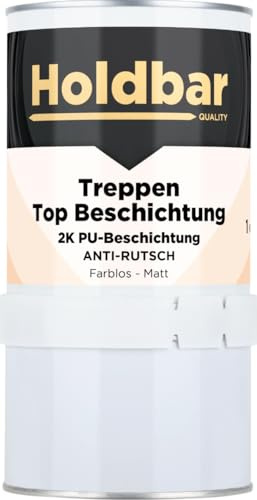 Holdbar Treppen Top Beschichtung Anti-Rutsch Matt 1 Kg - Treppenlack Transparent - 2 komponenten Deckbeschichtung - Abriebfest - Innen- und Außeneinsatz - Auf Holz und Beton - Treppen Farbe