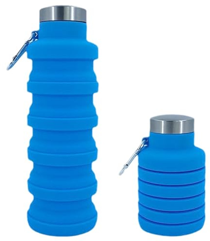 TSLBW Botella de Agua de Silicona, 500ml Botella de agua plegable a prueba de fugas, Taza de agua deportiva de silicona, Portátil Taza agua Plegable para Exterior Viajar Cámping Gimnasio (Azure)